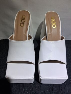 EGO White Square Toe Platform Slide Heels